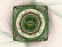Fractal Decorative Illustration Of  The Square Green Pattern Frame On Light Background