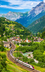 Canvas Print - Express train at the old Gotthard railway - Switzerland