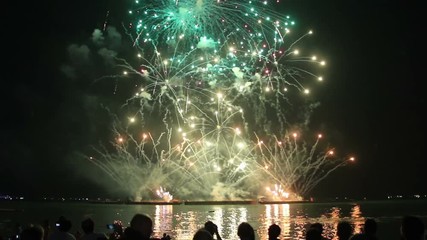 Wall Mural - people watching fireworks at beach
