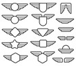 Wing army emblems, aviation badges, pilot labels line vector set