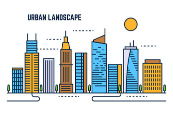 Poster - urban cityscape flat line vector design