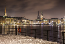 Hamburg Binnenalster; View At The City At Winter Night