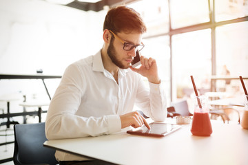 Sticker - Busy businessman working in restaurant