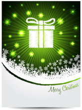 Green White Christmas Greeting With Bursting Gift Box