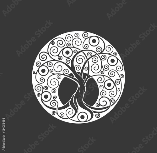 Tree mandala: white on black. Tree of life. Weaving ...