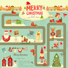 Sticker - Christmas characters on City Map