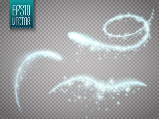 Wall Mural - set of magic glowing spark swirl trail effect isolated on transparent background. bokeh glitter wave
