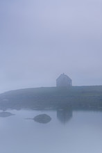 A House Along The Water In The Fog; Iceland