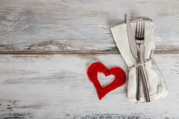 Wall Mural - table setting with heart on wood