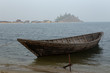 © olenyok - Wooden boat on the lake. Lake Baikal, Chivyrkuisky Bay, Buryatia, Russia.