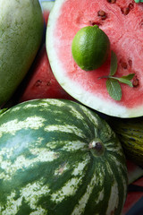 Wall Mural - Close-up of fresh slices  red watermelon