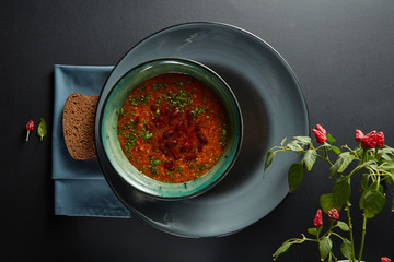 Wall Mural - Bowl of minestrone soup with bread