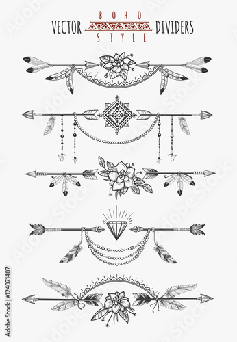 Arrow Feather Drawing Page Dividers Wild Boho Gypsy Romantic Elements For Invitation Design Vector Illustration Buy This Stock Vector And Explore Similar Vectors At Adobe Stock Adobe Stock