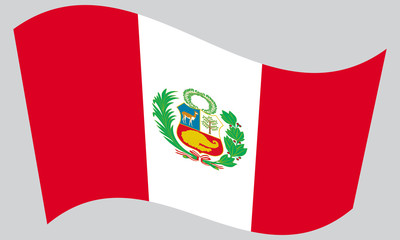 Wall Mural - Flag of Peru waving on gray background