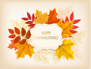 Aufkleber - Happy Thanksgiving background with colorful autumn leaves and a