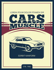 Poster - Vector vintage poster with retro car 70s