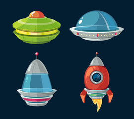 Sticker - spaceship and spacecrafts cartoon set for space computer or smartphone game