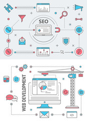 Canvas Print - search engine optimization and web development flat thin line design banners. vector concept element