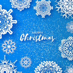 Wall Mural - Merry Christmas Greeting card with Origami Snowflake