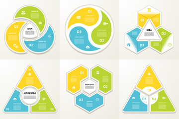Wall Mural - Collection of Infographic Templates for Business. Three steps cycling diagrams. Vector Illustration.