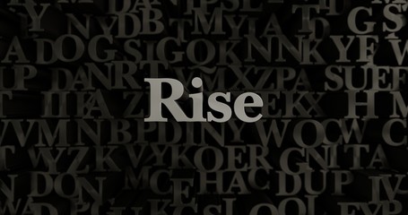 Rise - 3D rendered metallic typeset headline illustration.  Can be used for an online banner ad or a print postcard.