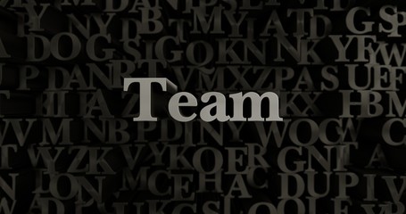 Team - 3D rendered metallic typeset headline illustration.  Can be used for an online banner ad or a print postcard.