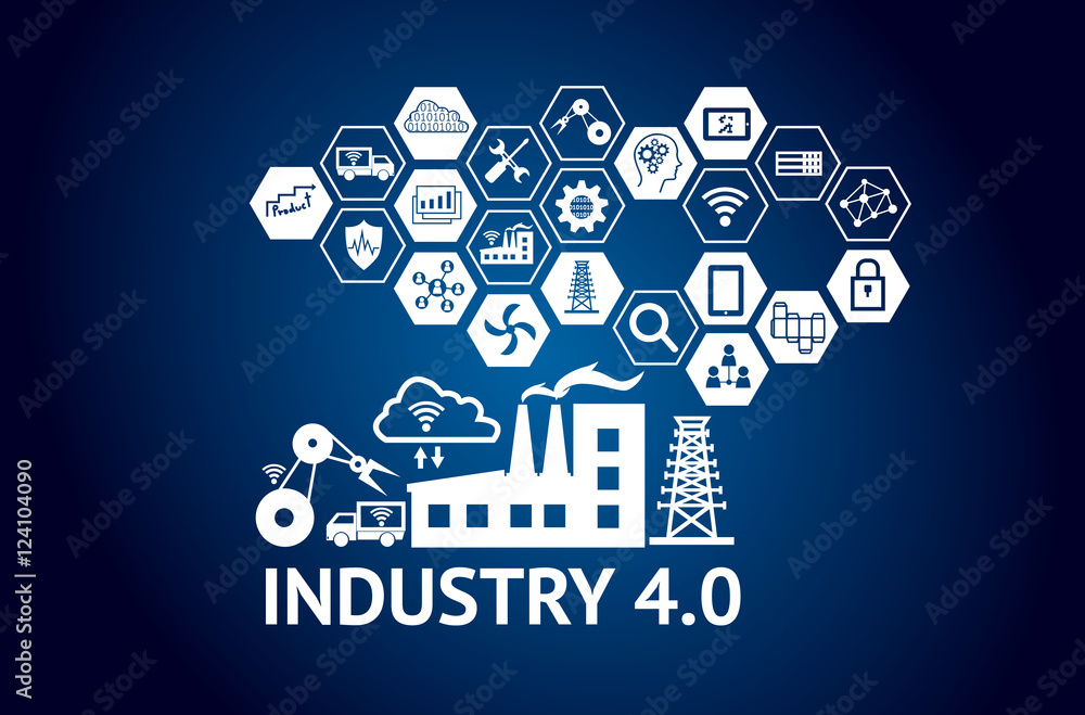 Industrial 4.0 Cyber Physical Systems concept , Icon of industry 4.0 ...