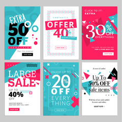 Wall Mural - Social media sale banners and ads web template set. Vector illustrations for website and mobile website banners, posters, email and newsletter designs, ads, coupons, promotional material.