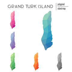 Sticker - Set of vector polygonal Grand Turk Island maps filled with bright gradient of low poly art. Multicolored island outline in geometric style for your infographics.