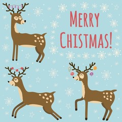 Wall Mural - Christmas card with cute deers