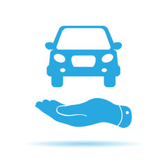 Wall Mural - flat hands showing blue car icon - vector illustration