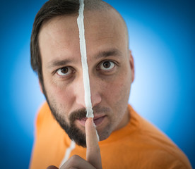 Face in two sides parts of man