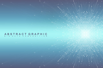 Fototapete - Graphic abstract background communication. Big data visualization. Perspective backdrop with connected lines and dots. Social networking. Illusion of depth. Vector illustration.