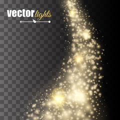 Sticker - Vector gold glitter wave abstract background. Glittering star dust trail sparkling particles isolated .