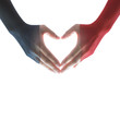 France national flag pattern on people  hands  heart shape on white background (isolated with clipping path)