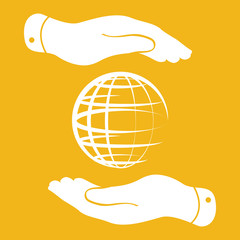 two hands protecting the globe icon