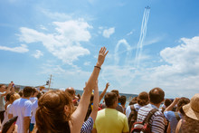 Red Bull Flugtag 2016 Competition In Varna. Spectators Greet Pilots Of Air Show.