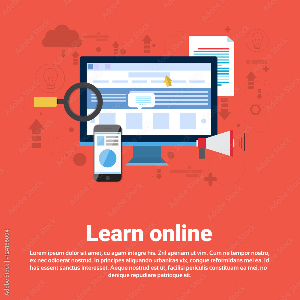 Learn Online Web Education Banner Flat Vector Illustration Stock Vector ...