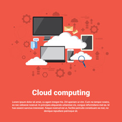 Wall Mural - cloud computing database services web technology banner flat vector illustration