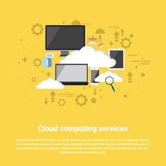 Wall Mural - cloud computing database services web technology banner flat vector illustration