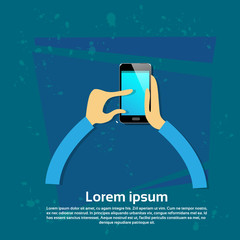 Wall Mural - cell smart phone touch finger social network communication flat vector illustration
