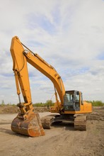 Heavy Equipment In A Construction Site; St. Albert, Alberta, Canada