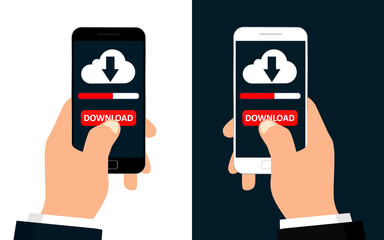Wall Mural - collection of black and white smartphone with apps downloads. vector illustration for design