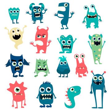 Cartoon monsters set. Colorful toy cute monster. Vector EPS 10