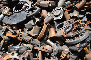 pile of old motor parts scrap metal for recycling