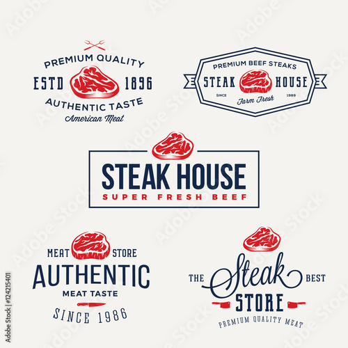 Dekostoffe - Steak House or Meat Store Vintage Typography Labels, Emblems, Logo Templates. Signs Set. (von createvil)