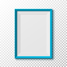 Blue, Blank Picture Frame On Transparent Background.