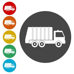 Canvas Print - Garbage car with recycle icon. Thin circle design. Vector illustration