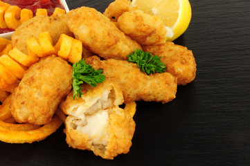 Wall Mural - Battered Cod Nuggets With Curly Fries