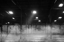 Abandoned Warehouse. Black And White Image. Noise Scene.